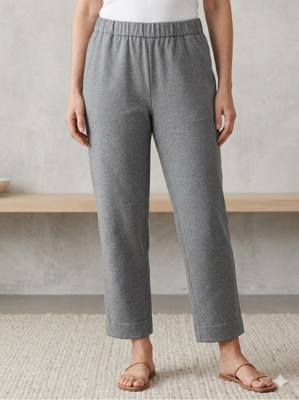 Eileen Fisher Organic Cotton Stretch Cropped Pants Gray Knit Waist Size XXS TTP